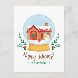 かわいいコテージ雪だるまクリスマスグリーティングススノーグローブ シーズンポストカード