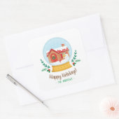 かわいいコテージ雪だるまクリスマススノーグローブステッカー スクエアシール (封筒)