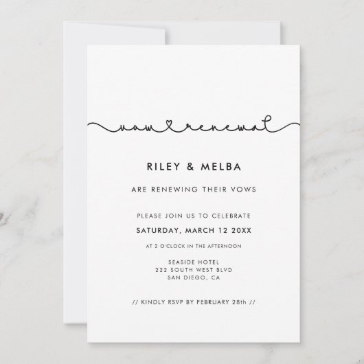 かわいいコネクティングハート結婚フォントの誓いの更新 招待状 (正面)