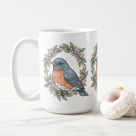 かわいいコネチカット州の鳥とヤマツツジ コーヒーマグカップ (ドーナツ)