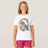 かわいいコネチカット州の鳥とヤマツツジ Tシャツ (正面フル)