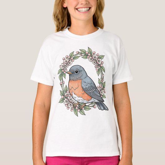 かわいいコネチカット州の鳥とヤマツツジ Tシャツ (正面)