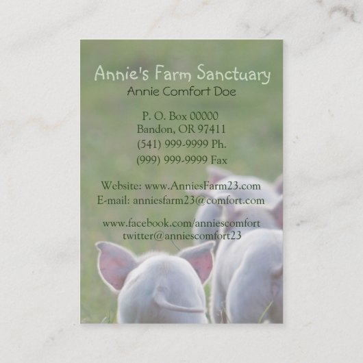 かわいいコブタの農場の聖域の名刺 名刺 (裏面)