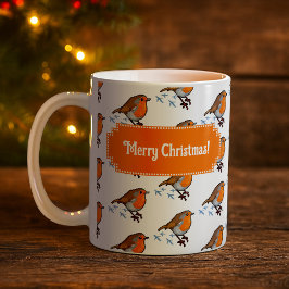 かわいいコマドリのクリスマスパターン コーヒーマグカップ