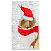 かわいいコリークリスマスドッグホリデーウーフワードアート スモールペーパーバッグ (裏面)