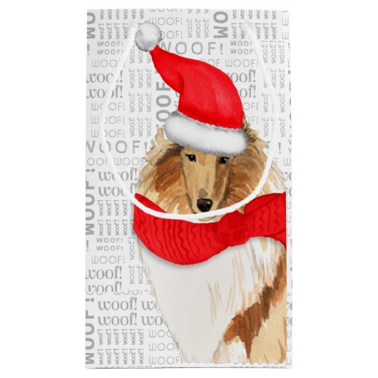 かわいいコリークリスマスドッグホリデーウーフワードアート スモールペーパーバッグ (裏面)