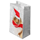 かわいいコリークリスマスドッグホリデーウーフワードアート スモールペーパーバッグ (裏面アングル)