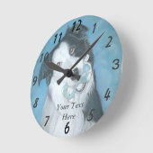 かわいいコリー犬の犬縁どポートレート ラウンド壁時計 (傾斜)