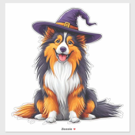 かわいいコリー魔女の帽子ハロウィン シール (シート)