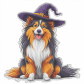 かわいいコリー魔女の帽子ハロウィン シール (正面)