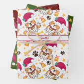 かわいいコルギのクリスマスにカスタムの犬名 ラッピングペーパーシート (インサイチュ)