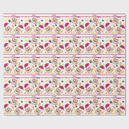 かわいいコルギのクリスマスにカスタムの犬名 ラッピングペーパー (フラット)