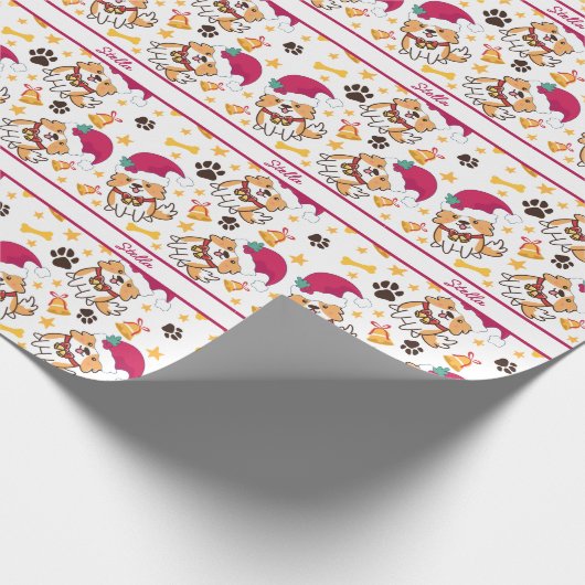 かわいいコルギのクリスマスにカスタムの犬名 ラッピングペーパー (角)