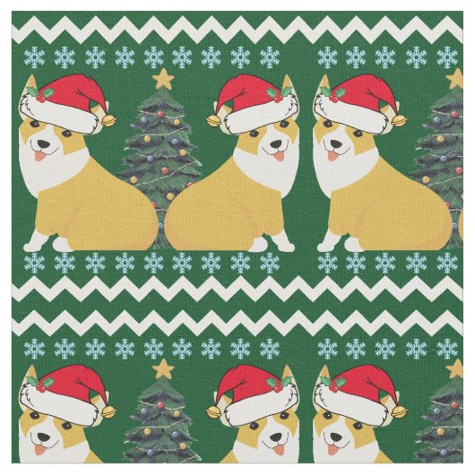 かわいいコルギクリスマスサンタ ファブリック (クローズアップ)