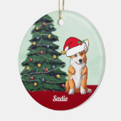 かわいいコルギサンタハットクリスマモノグラムのスツリー セラミックオーナメント (左)