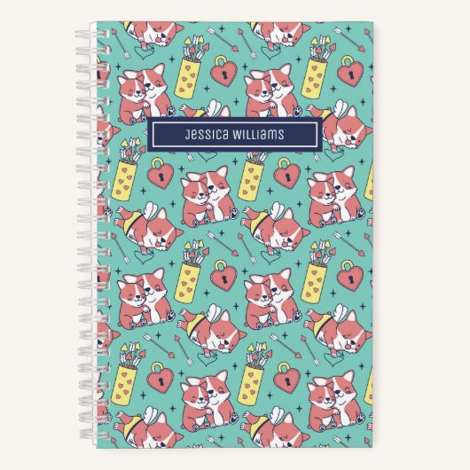 かわいいコルギドッグキューピッド弓と矢印ハートパターン ノートブック (正面)