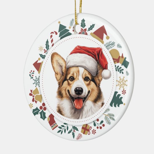 かわいいコルギドッグクリスマスイメージリース セラミックオーナメント (左)