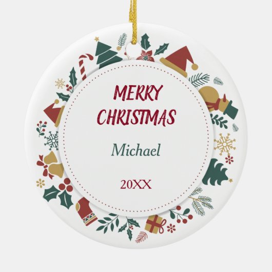 かわいいコルギドッグクリスマスイメージリース セラミックオーナメント (裏面)