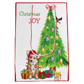 かわいいコルギドッグサンタハットとクリスマスツリー ミディアムペーパーバッグ (裏面)