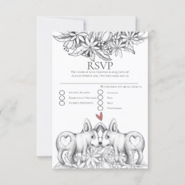 かわいいコルギドッグスペンシルスケッチウェディングRSVP 出欠カード