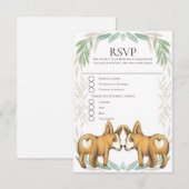 かわいいコルギドッグツグルームゲイウェディングRSVP 出欠カード (正面/裏面)