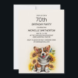 かわいいコルギドッグヒマワリ70誕生日 招待状<br><div class="desc">ひまわり付き可愛いCorgi犬70th誕生日パーティーの女性のための招待。このカードはどんな年齢の人でも使えるように設計できる。お客様連絡のカスタマイズに関するサポートを受けたり、お客様のお祝いに対して追加のマッチングまたはコーディネート製品を要求したりする。</div>