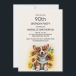 かわいいコルギドッグヒマワリ90誕生日 招待状<br><div class="desc">ひまわり付き可愛いCorgi犬90th誕生日パーティーの女性のための招待。このカードはどんな年齢の人でも使えるように設計できる。お客様連絡のカスタマイズに関するサポートを受けたり、お客様のお祝いに対して追加のマッチングまたはコーディネート製品を要求したりする。</div>