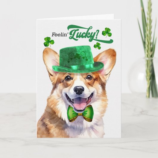 かわいいコルギドッグフィーリングラッキーな聖パトリックの日 シーズンカード (正面)