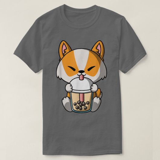 かわいいコルギドッグボバミルクティバブルティーアニメ Tシャツ (デザイン正面)