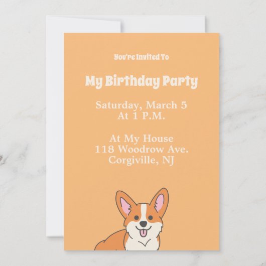 かわいいコルギパーソナライズされたパーティー 招待状 (裏面)