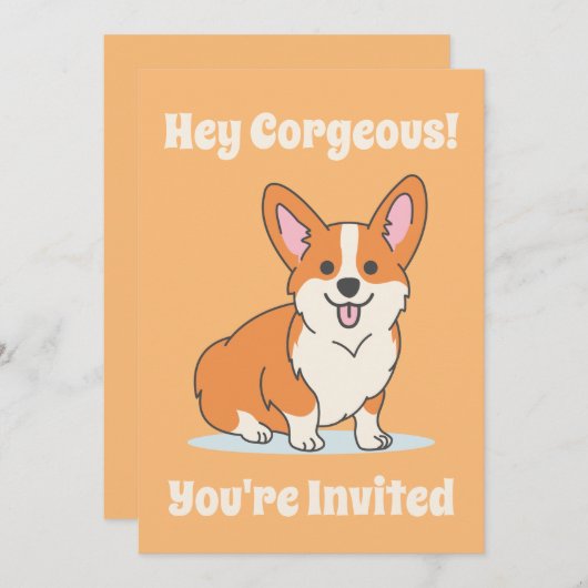 かわいいコルギパーソナライズされたパーティー 招待状 (正面/裏面)