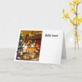 かわいいコルギファミリークリスマス カード (黄色い花)