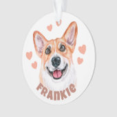 かわいいコルギママとハートドッグイラストレーション オーナメント (正面)