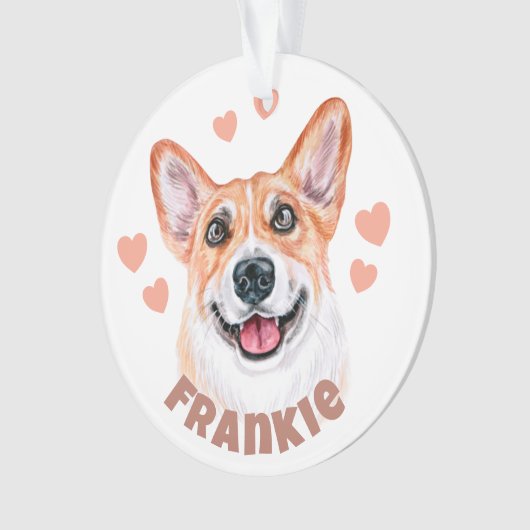 かわいいコルギママとハートドッグイラストレーション オーナメント (正面)