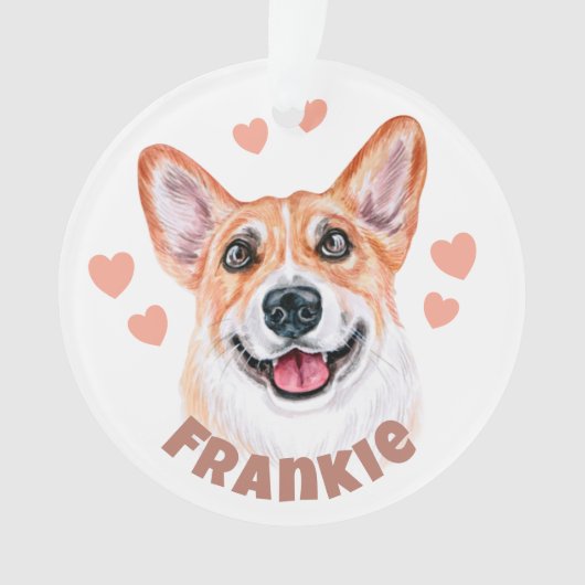かわいいコルギママとハートドッグイラストレーション オーナメント (正面)