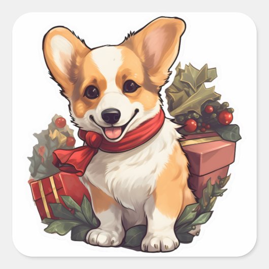 かわいいコルギメリークリスマス スクエアシール (正面)
