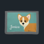 かわいいコルギ犬好きパーソナライズされた ナイロン三つ折りウォレット<br><div class="desc">愛らしい覗きコルギティール（緑がかった色）のパーソナライズされた財布。</div>