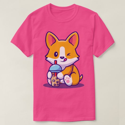 かわいいコルギ飲みミルク茶ボバ Tシャツ (デザイン正面)