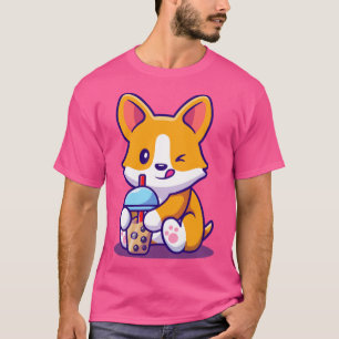 かわいいコルギ飲みミルク茶ボバ Tシャツ