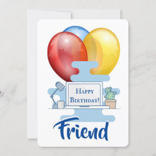 かわいいコンピュータとバルーン誕生日カード サンキューカード