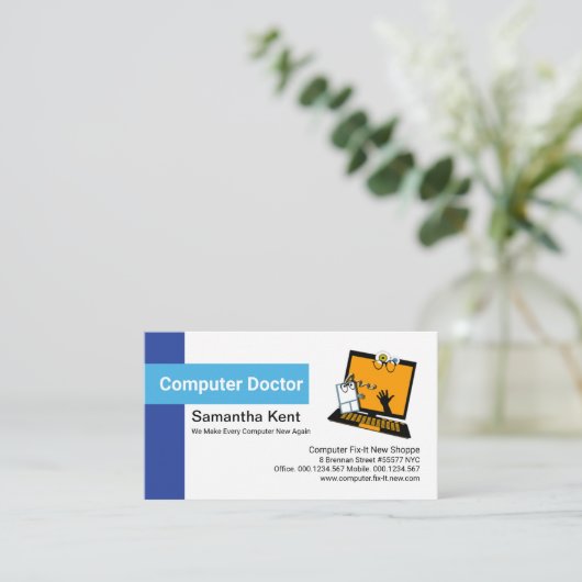 かわいいコンピューターマウステクノロジーPCの修理 名刺 (スタンド正面)