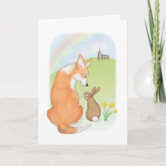 かわいいコーギとウサギのイースターカード カード (正面)