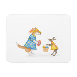 かわいいコーギとハレイースターマグネット マグネット