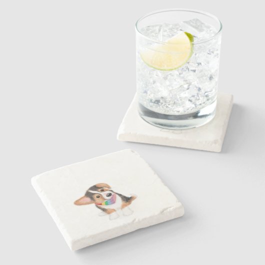 かわいいコーギの子犬の石コースター ストーンコースター (横)