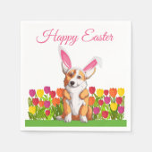 かわいいコーギイースターバニーチューリップフラワーズパーティー スタンダードカクテルナプキン (正面)