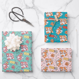 かわいいコーギキュピッド愛犬パターンバレンタインデー ラッピングペーパーシート