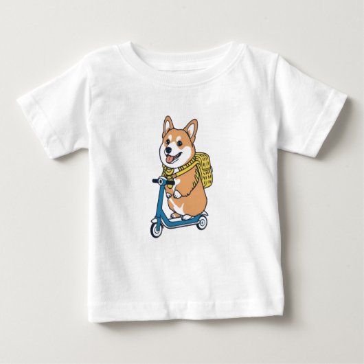 かわいいコーギスクーターキッズTシャツ ベビーTシャツ (正面)