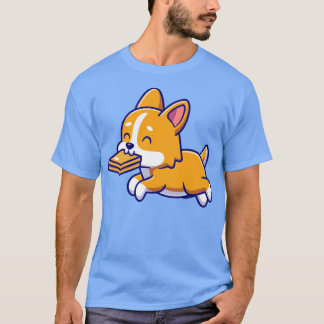 かわいいコーギドッグの噛み切り箱漫画 Tシャツ