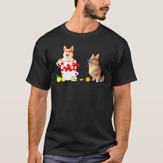 かわいいコーギドッグティー不機嫌ハッタース茶パーティー食品 Tシャツ (正面)