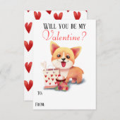 かわいいコーギパピーへ私のバレンタインデアンカード 招待状 (正面/裏面)